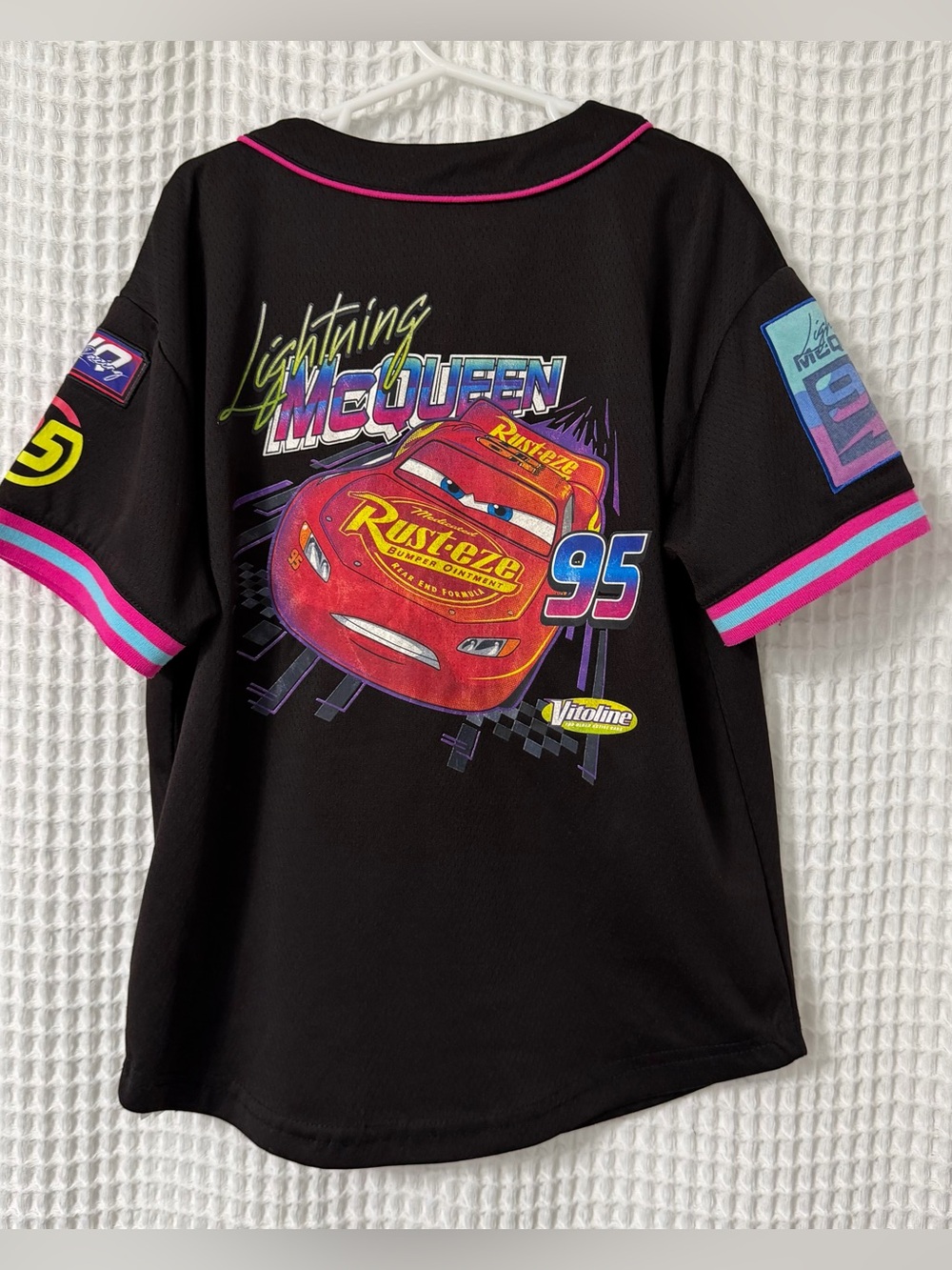 Lightning McQueen Black Racing Jersey with Pink & Blue Trim